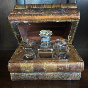 Antique Secret Hidden Liquor Decanter Bar in Faux Stacked Books! Made in France